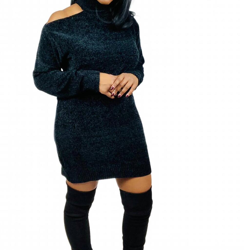 NEW EE:SOME luna cold shoulder sweater dress in black